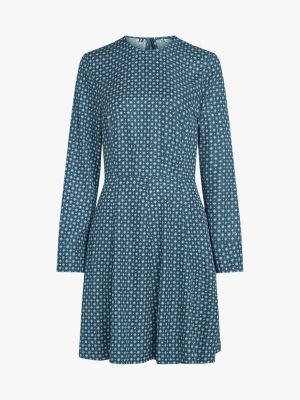 blau fit-and-flare-kleid mit foulard-print für damen - tommy hilfiger