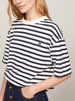 white stripe relaxed fit t-shirt for women tommy hilfiger