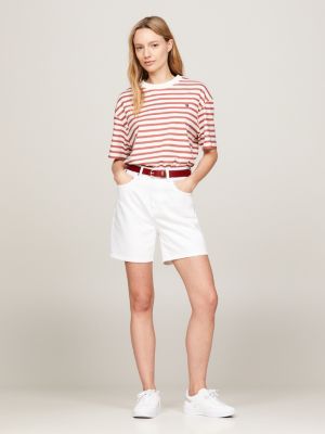 weiß relaxed fit gestreiftes t-shirt für damen - tommy hilfiger