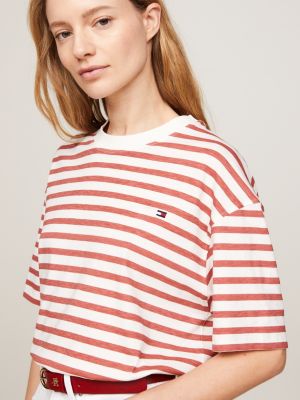 weiß relaxed fit gestreiftes t-shirt für damen - tommy hilfiger