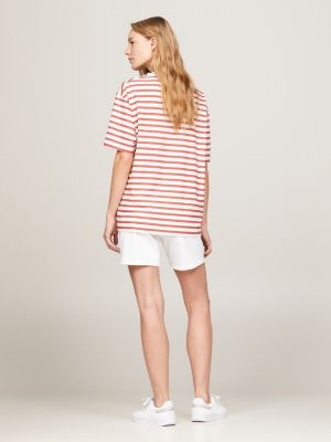 t-shirt relaxed fit con motivo a righe bianco da donne tommy hilfiger