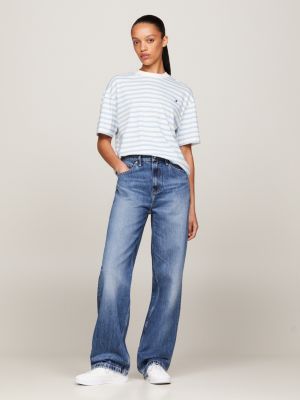 wit gestreept relaxed fit t-shirt voor dames - tommy hilfiger