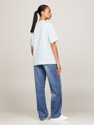 wit gestreept relaxed fit t-shirt voor dames - tommy hilfiger