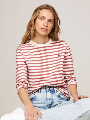 weiß gestreiftes langarmshirt für damen - tommy hilfiger