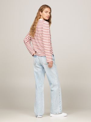 white stripe long sleeve t-shirt for women tommy hilfiger