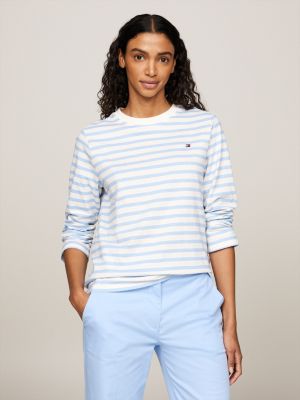 Stripe Long Sleeve T Shirt White Tommy Hilfiger