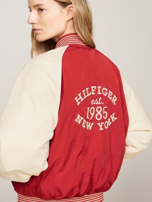 red sport varsity reversible relaxed bomber jacket for women tommy hilfiger