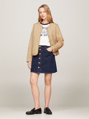 beige wattierte jacke ohne kragen mit jersey-futter für damen - tommy hilfiger