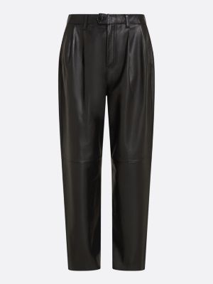 black leather relaxed tapered pleated trousers for women tommy hilfiger