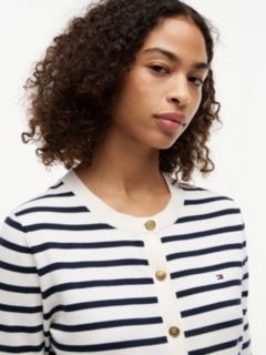 Fine Knit Jersey Crew Neck Cardigan — Multi 3