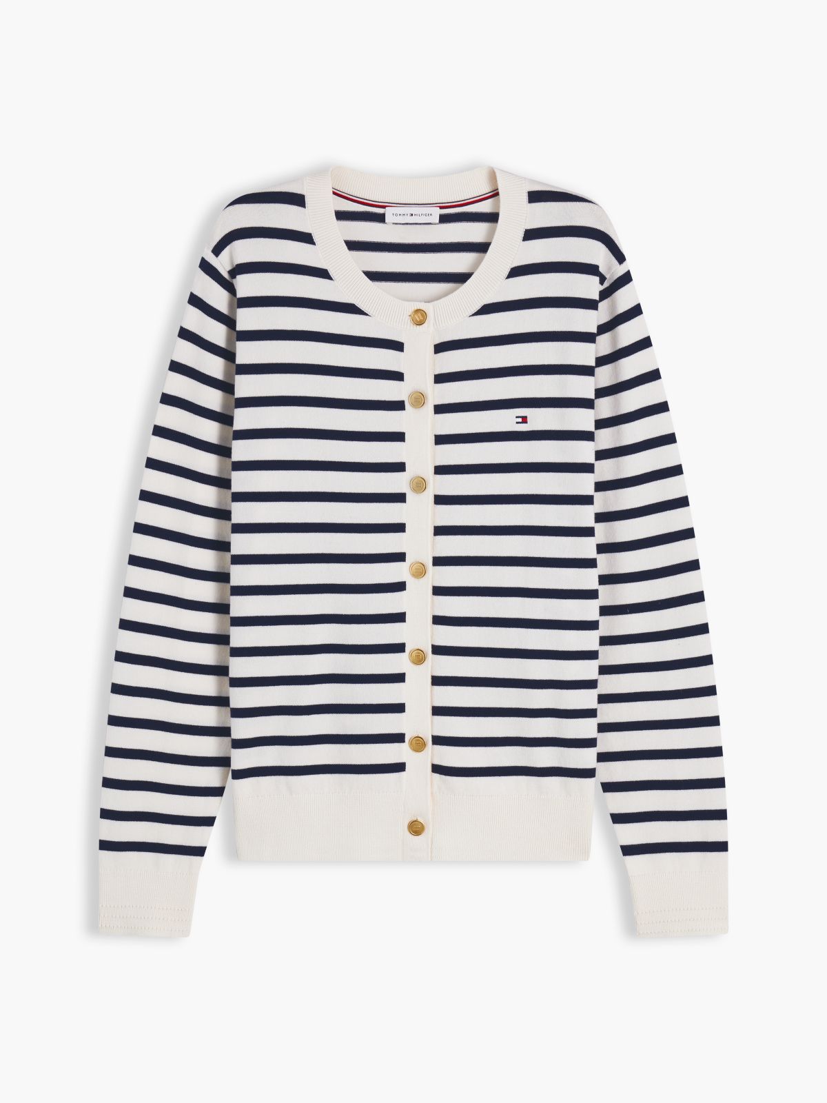 Fine Knit Jersey Crew Neck Cardigan — Multi