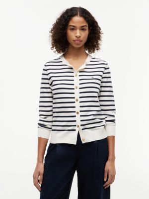 cardigan en jersey fin à col ras-du-cou multi pour femmes tommy hilfiger