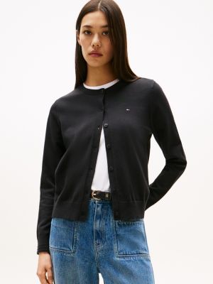 black fine knit jersey cardigan for women tommy hilfiger