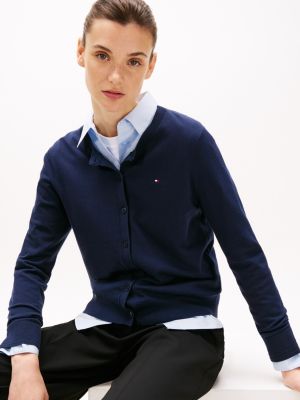 cardigan en jersey à col ras-du-cou bleu pour femmes tommy hilfiger