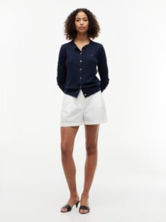 Fine Knit Jersey Crew Neck Cardigan — Blue 2