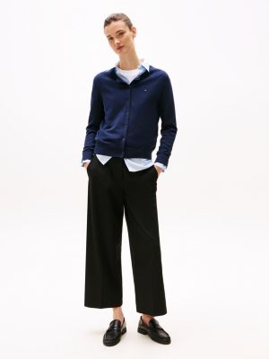 cardigan en jersey à col ras-du-cou bleu pour femmes tommy hilfiger