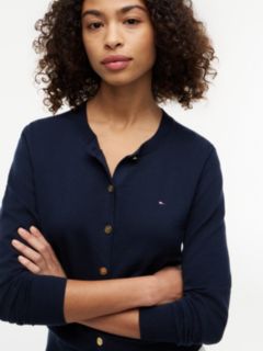 Fine Knit Jersey Crew Neck Cardigan — Blue 3