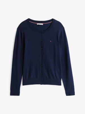 cardigan en jersey à col ras-du-cou bleu pour femmes tommy hilfiger