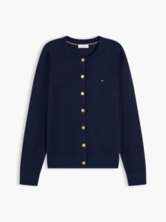 Fine Knit Jersey Crew Neck Cardigan — Blue 6