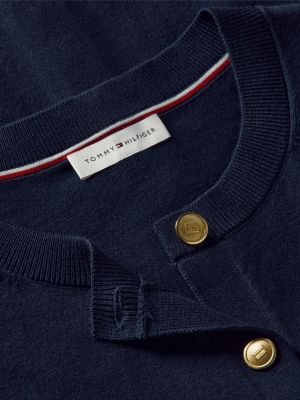cardigan en jersey fin à col ras-du-cou bleu pour femmes tommy hilfiger