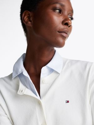 cardigan en jersey à col ras-du-cou blanc pour femmes tommy hilfiger