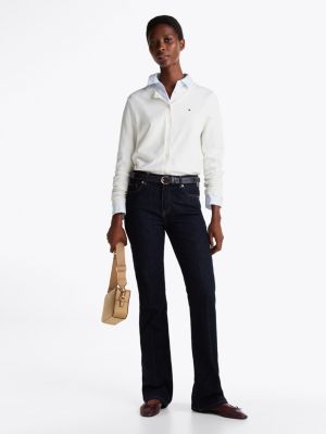 cardigan en jersey à col ras-du-cou blanc pour femmes tommy hilfiger