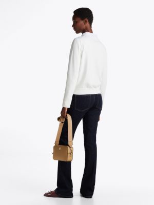 cardigan en jersey à col ras-du-cou blanc pour femmes tommy hilfiger