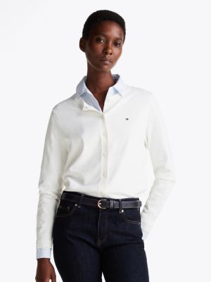 white jersey crew neck cardigan for women tommy hilfiger