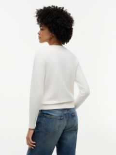 Fine Knit Jersey Crew Neck Cardigan — White 4