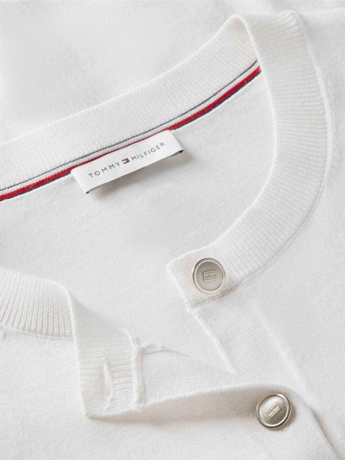 Fine Knit Jersey Crew Neck Cardigan — White