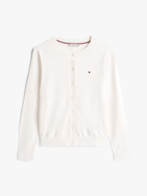 white fine knit jersey crew neck cardigan for women tommy hilfiger