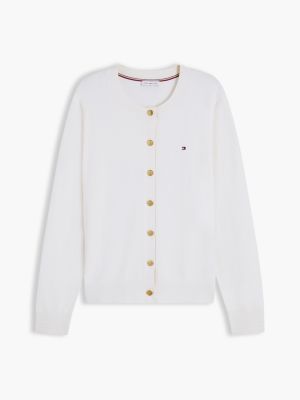 white fine knit jersey crew neck cardigan for women tommy hilfiger