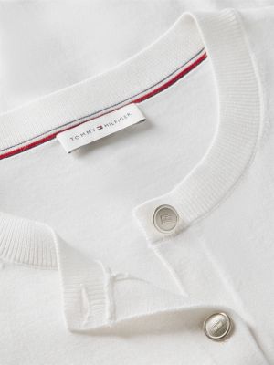 white fine knit jersey crew neck cardigan for women tommy hilfiger