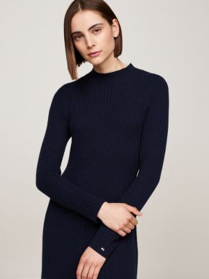 blue slim midi jumper dress with cashmere for women tommy hilfiger