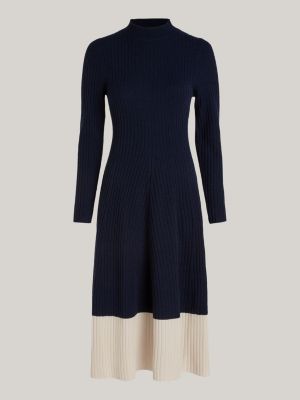 vestido jersey midi slim con cachemira azul de mujeres tommy hilfiger