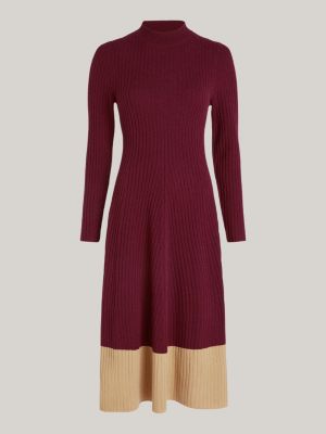 red slim midi jumper dress with cashmere for women tommy hilfiger