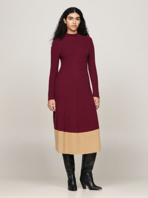 red slim midi jumper dress with cashmere for women tommy hilfiger