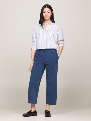 pantaloni chino cropped relaxed fit dritti blu da donne tommy hilfiger