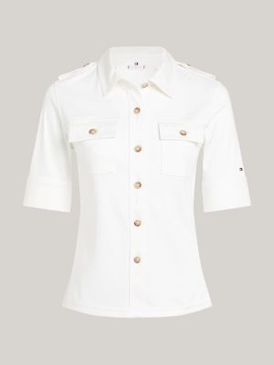 camicia a maniche corte con tasche bianco da donne tommy hilfiger