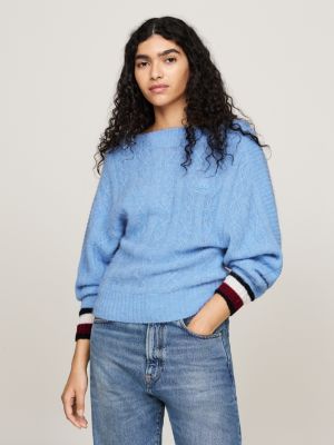 blue crest cutout back relaxed jumper for women tommy hilfiger