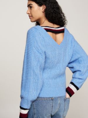 blue crest cutout back relaxed jumper for women tommy hilfiger