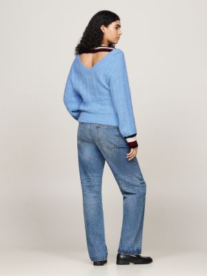 blue crest cutout back relaxed jumper for women tommy hilfiger