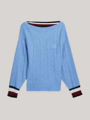 blue crest cutout back relaxed jumper for women tommy hilfiger