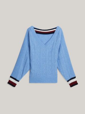 blue crest cutout back relaxed jumper for women tommy hilfiger