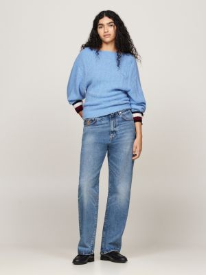 blue crest cutout back relaxed jumper for women tommy hilfiger