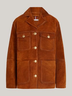 Suede Utility Water Repellent Relaxed Jacket Brown Tommy Hilfiger