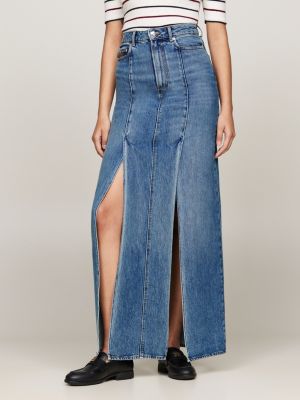 Crest Pleated Denim Midi Skirt Blue Tommy Hilfiger