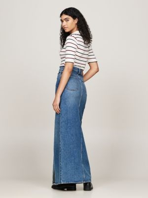 Crest Pleated Denim Midi Skirt