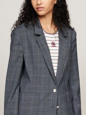 grey crest check single breasted blazer for women tommy hilfiger