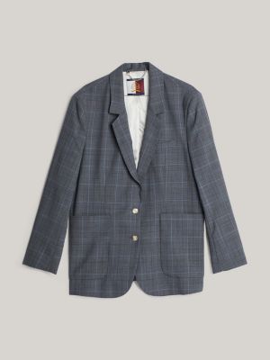 grau karierter einreihiger blazer mit wappen für damen - tommy hilfiger